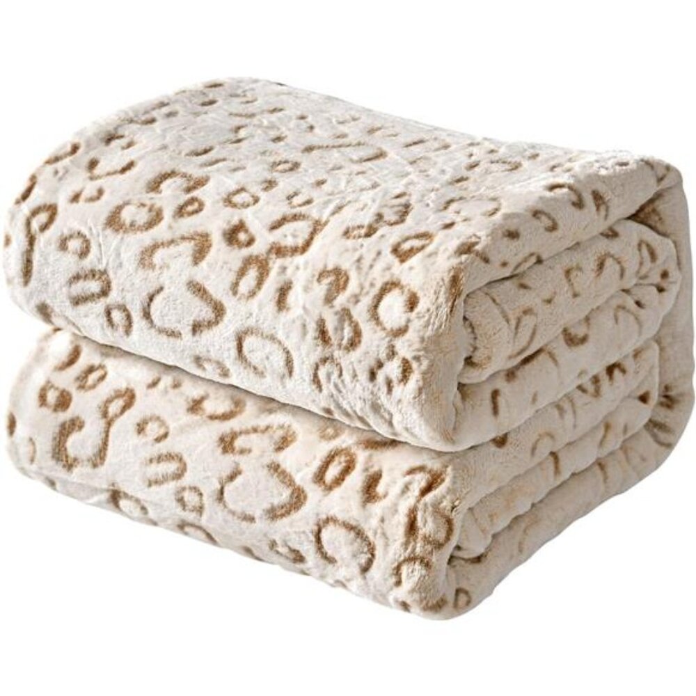 Flannel Fleece Throw Blanket with 3D Leopard Print, 50"X60", Brown